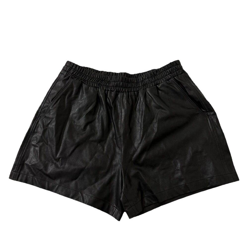 Amanda Uprichard Shorts Medium Black Faux Leather‎ Pull On Elastic Waist Soft
